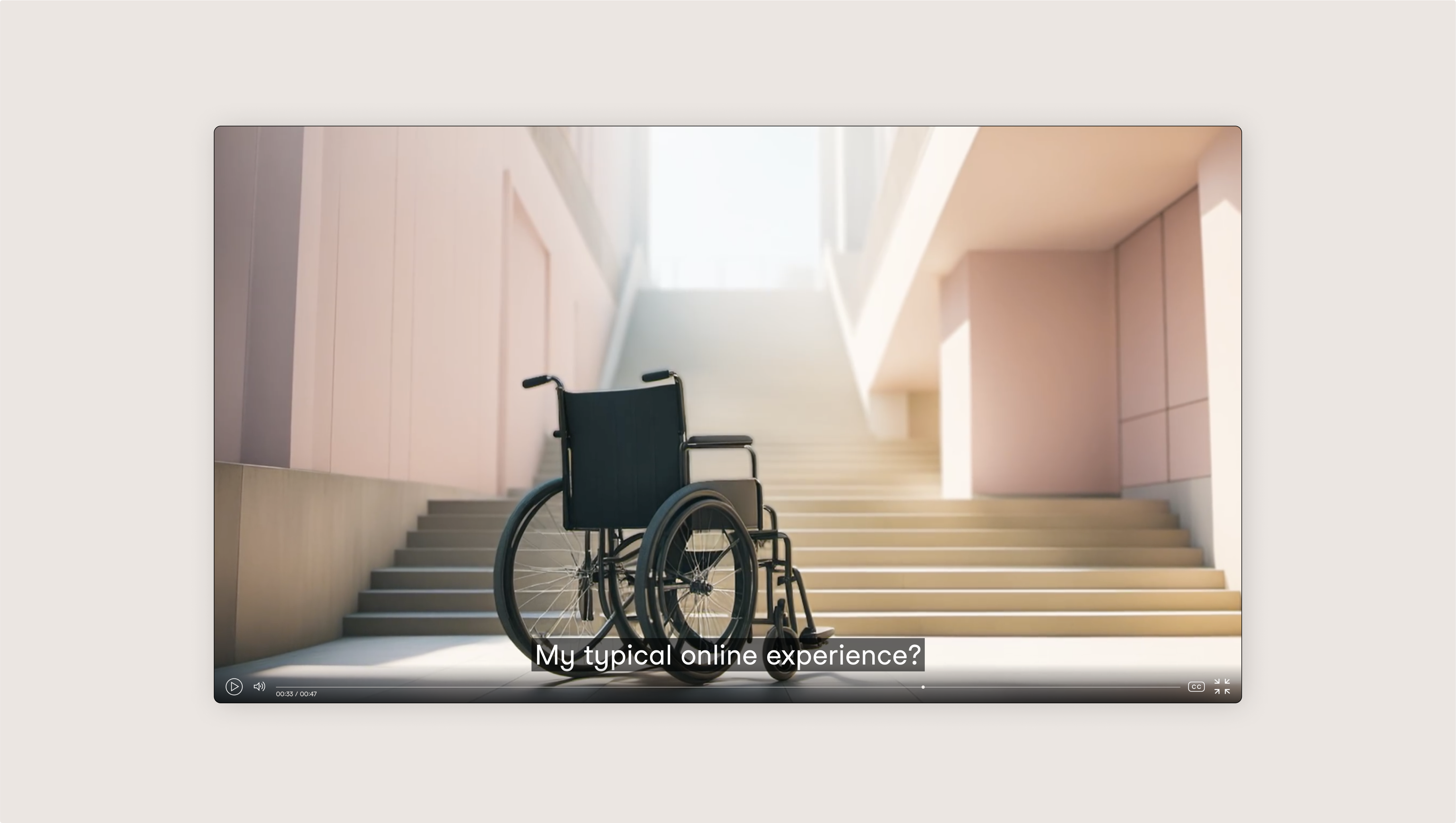 Wheelchair standing in front of a stair without a ramp, with the text ‘my typical online experience?’